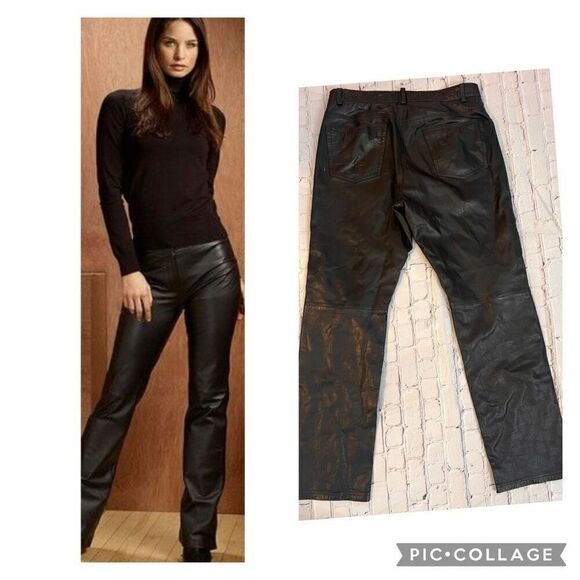 Dkny Pants - DKNY Women's Size 100% Leather Pants Black Straight Leg Trendy Chic Bikercore